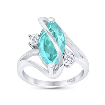 Swirl Fashion Ring Marquise Simulated Paraiba Tourmaline 925 Sterling Silver
